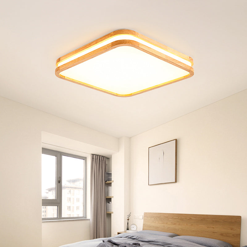 Geometric Wood Flush Ceiling Light Modern 1-Light Flush Ceiling Light Fixtures in Brown