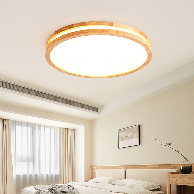 Geometric Wood Flush Ceiling Light Modern 1-Light Flush Ceiling Light Fixtures in Brown