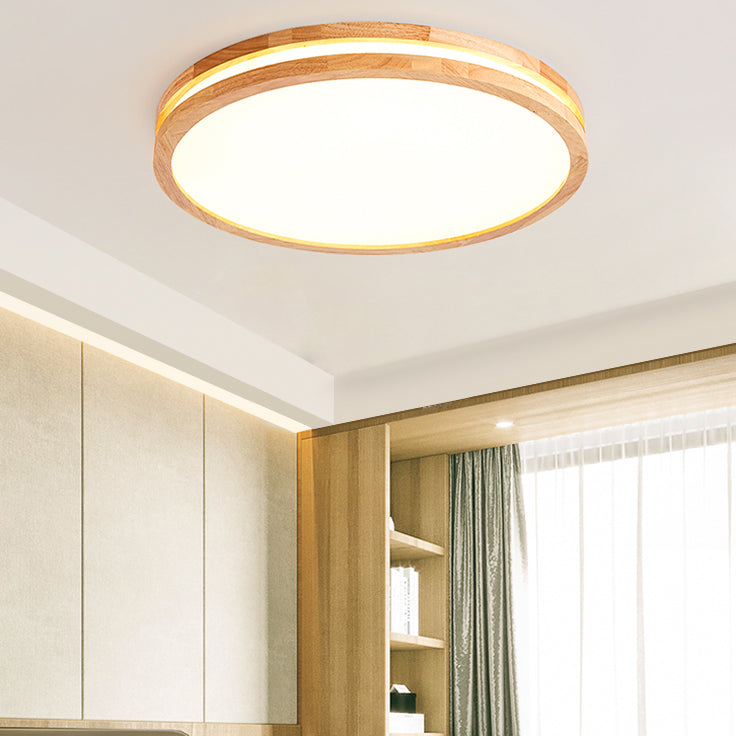 Geometric Wood Flush Ceiling Light Modern 1-Light Flush Ceiling Light Fixtures in Brown