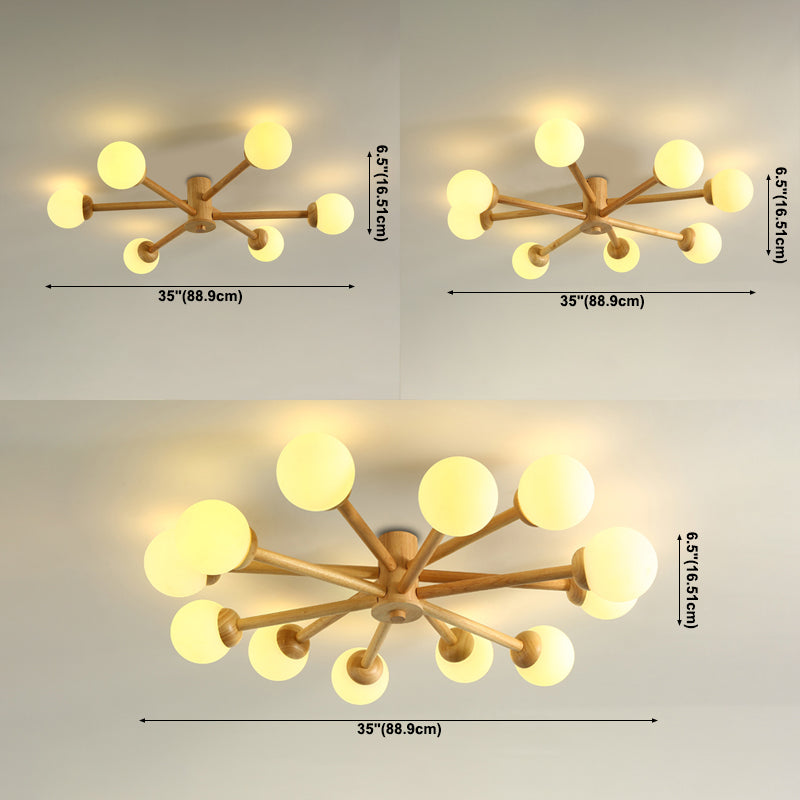 Modern Flush Light Fixtures Wood Sphere Flush Mount Lamp in Brown for Living Room