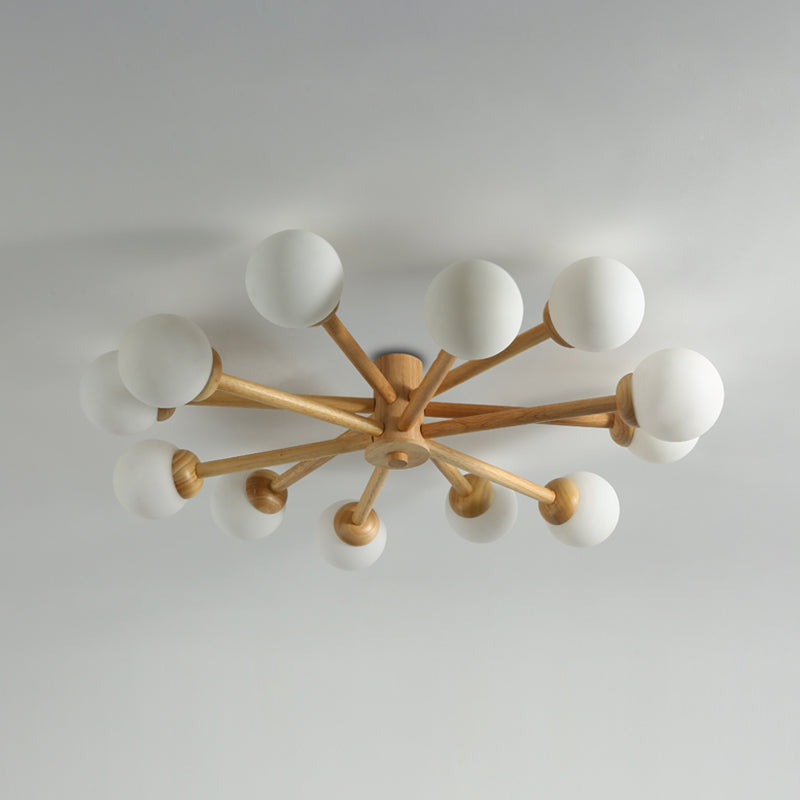 Modern Flush Light Fixtures Wood Sphere Flush Mount Lamp in Brown for Living Room