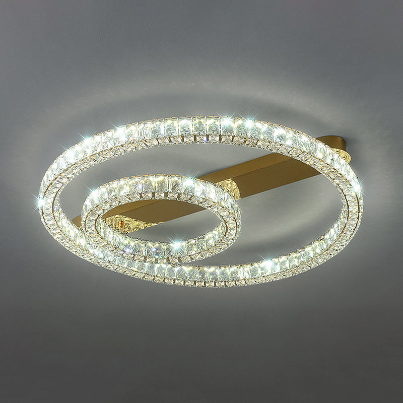 Modern Flush Light Fixtures Crystal Circular Flush Mount Lamp in Gold for Living Room