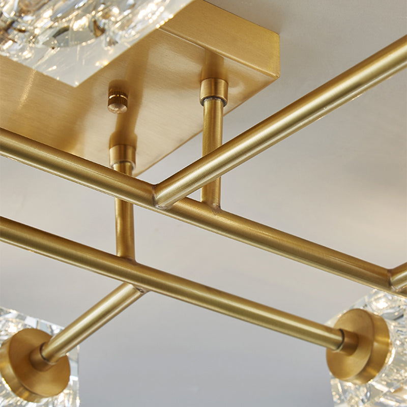 Modern Flush Light Fixtures Crystal Cube Flush Mount Lamp in Gold for Living Room