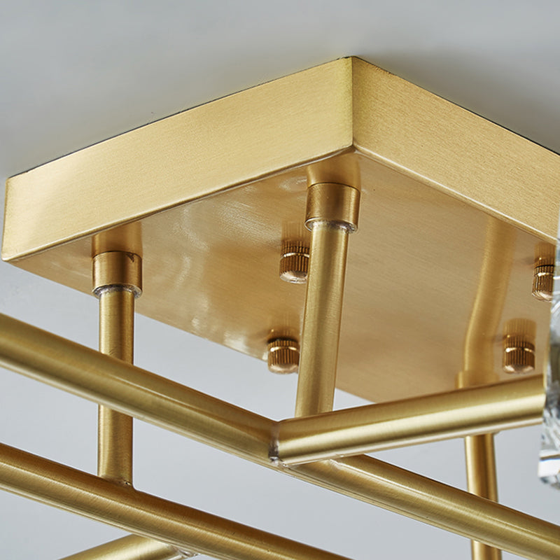 Modern Flush Light Fixtures Crystal Cube Flush Mount Lamp in Gold for Living Room
