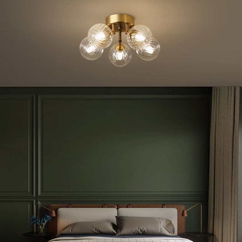 Modern Flush Light Fixtures Transparent Glass Sphere Flush Mount Lamp in Gold