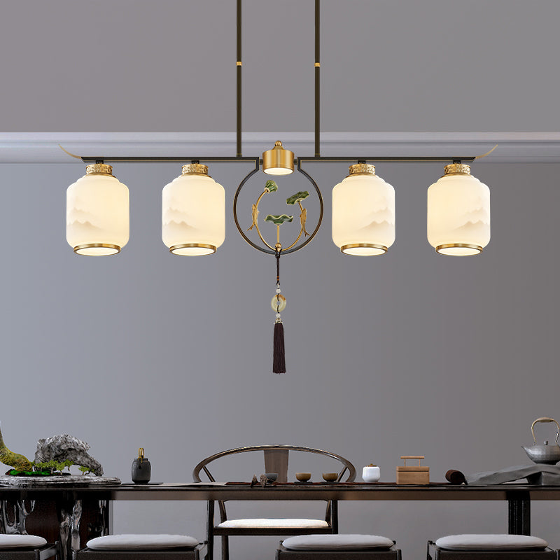 Contemporary Kitchen Island Lighting Cylinder Hanging Island Lights with White Glass Shade