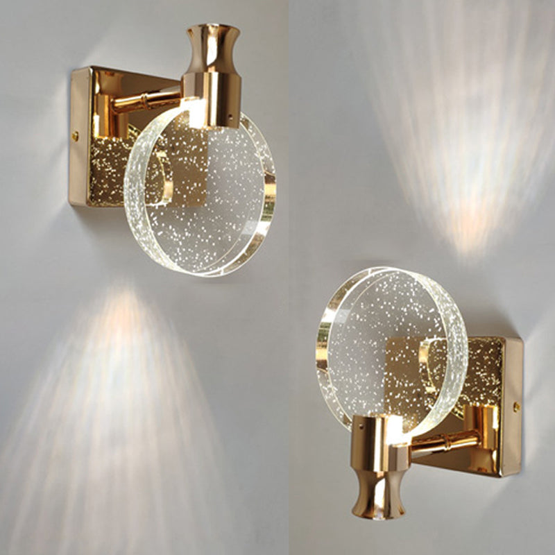 Crystal Round Vanity Wall Sconce Modern Style 1 Light Vanity Lighting Fixtures