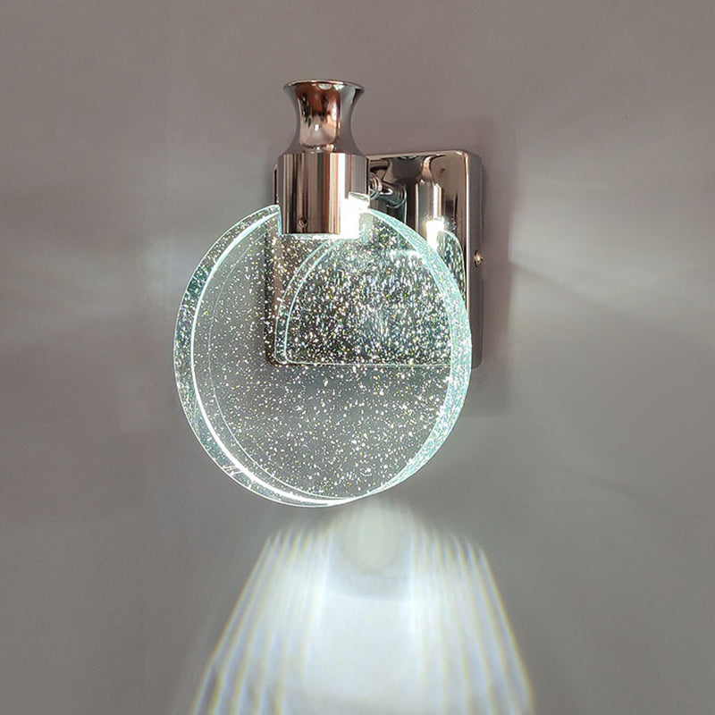 Crystal Round Vanity Wall Sconce Modern Style 1 Light Vanity Lighting Fixtures