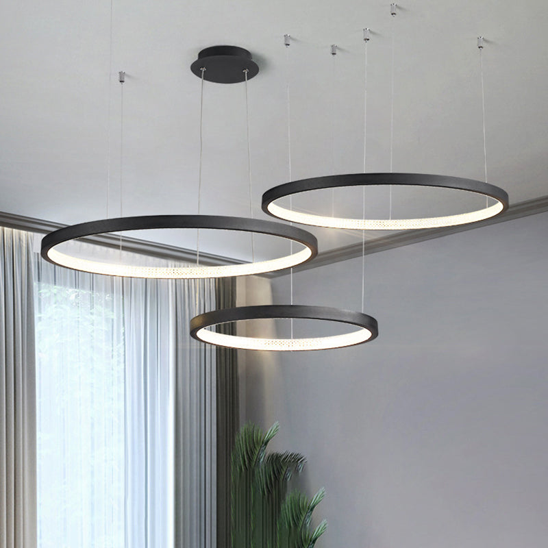 Round Shape Hanging Lamp Fixture Modern Style Pendant Lamp in Black for Living Room