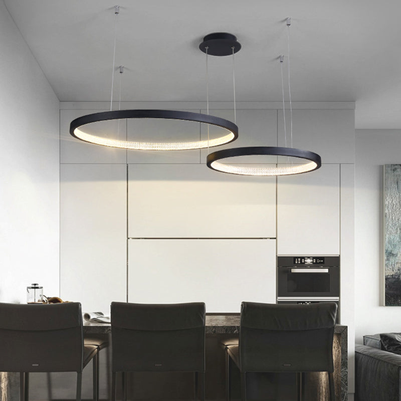 Round Shape Hanging Lamp Fixture Modern Style Pendant Lamp in Black for Living Room
