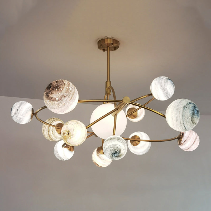 Multi Light Glass Sphere Chandelier Light Gold Pendant Light for Living Room