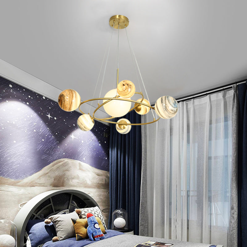 Multi Light Glass Sphere Chandelier Light Gold Pendant Light for Living Room