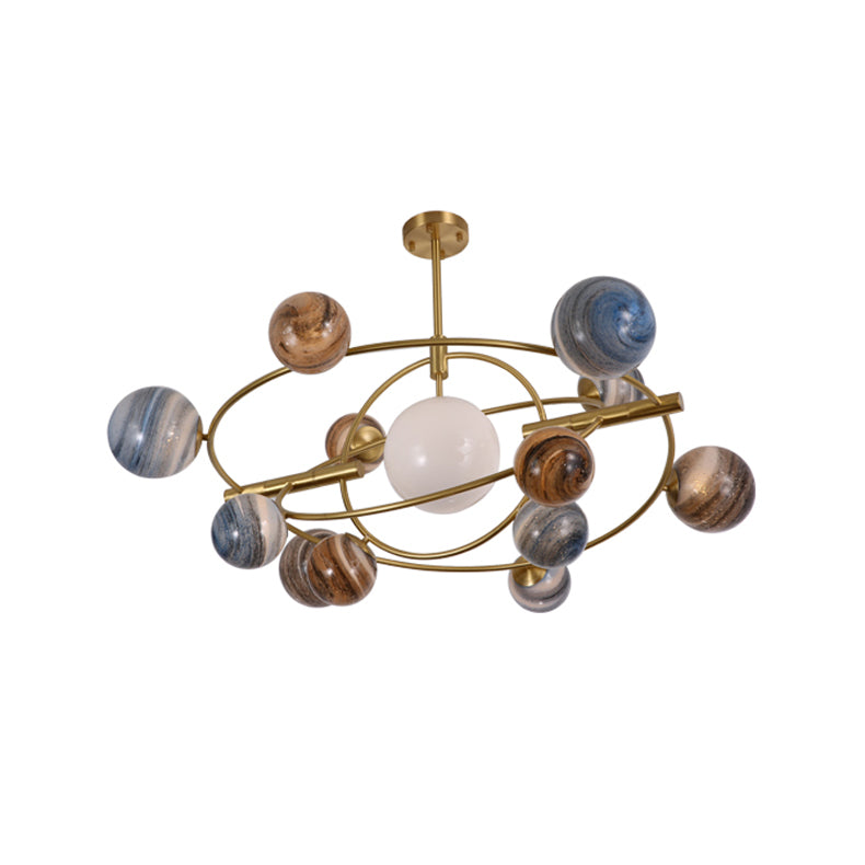 Multi Light Glass Sphere Chandelier Light Gold Pendant Light for Living Room