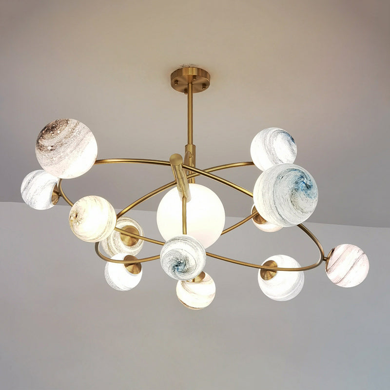 Multi Light Glass Sphere Chandelier Light Gold Pendant Light for Living Room