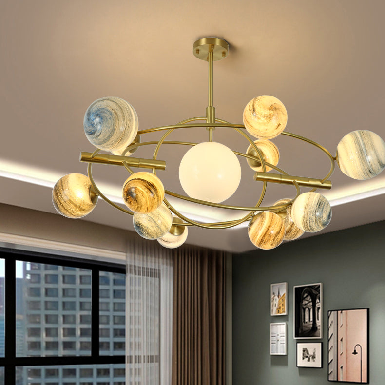 Multi Light Glass Sphere Chandelier Light Gold Pendant Light for Living Room