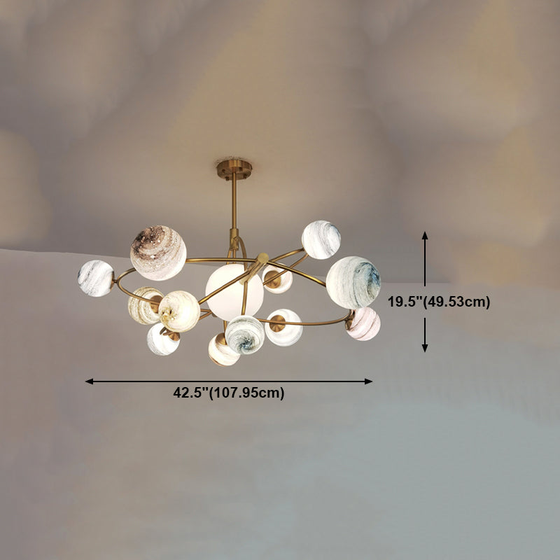 Multi Light Glass Sphere Chandelier Light Gold Pendant Light for Living Room