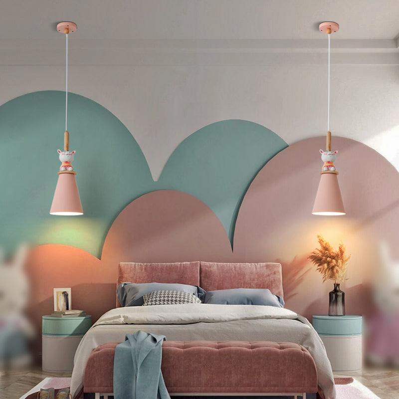 Metal Cone Shape Hanging Lights Modern Style 1 Light Hanging Mount Fixture for Bedside