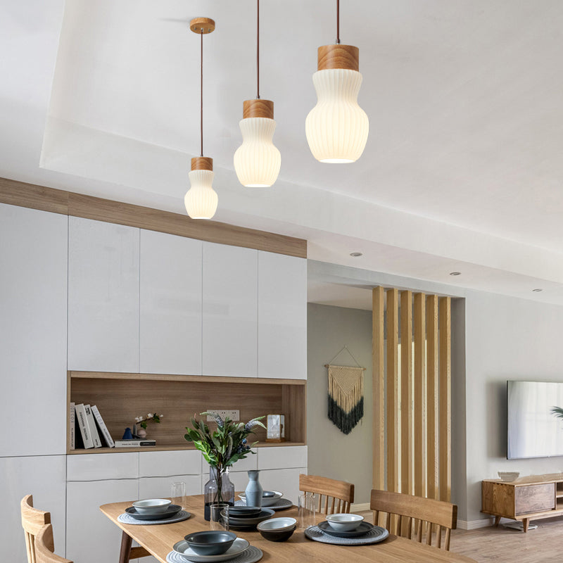 Glass Hanging Lights Modern Style 1 Light Hanging Mount Fixture with Wood for Dining Room