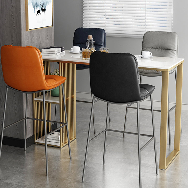 Contemporary Metal Leather Bar Stools Indoor Barstool with Cushion and Low Back