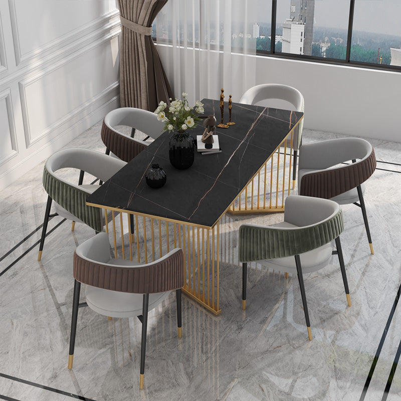 Glam Style 1/2/5/7 Pieces Dining Set Marble Top Dining Table Set with Velvet Chairs