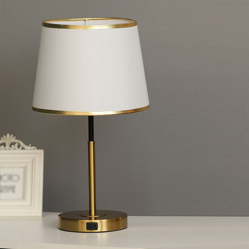 Gold Metal Table Light Modern 1-Light Bedroom Nightstand Lamp with Bucket Fabric Shade