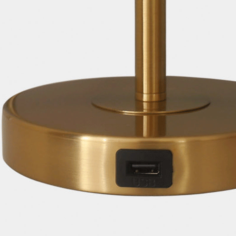 Gold Metal Table Light Modern 1-Light Bedroom Nightstand Lamp with Bucket Fabric Shade