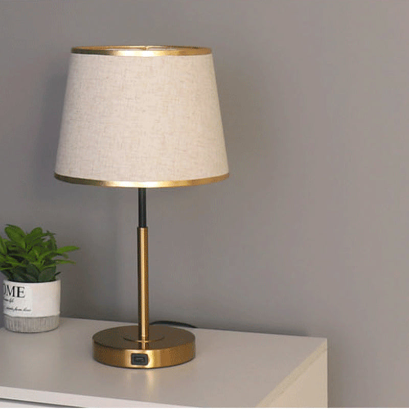 Gold Metal Table Light Modern 1-Light Bedroom Nightstand Lamp with Bucket Fabric Shade
