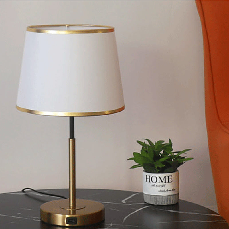 Gold Metal Table Light Modern 1-Light Bedroom Nightstand Lamp with Bucket Fabric Shade