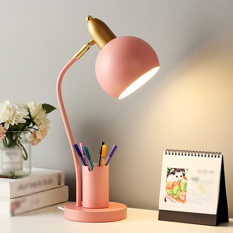 Macaroon Metal Table Light Bell 1-Light Bedroom Nightstand Lamp with Pen Container