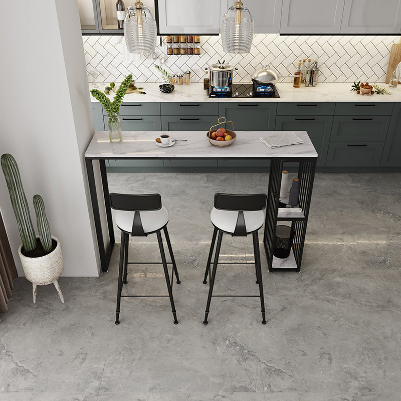 Modern White Marble Table with Rectangle Table Top Double Pedestal Table - 42" H