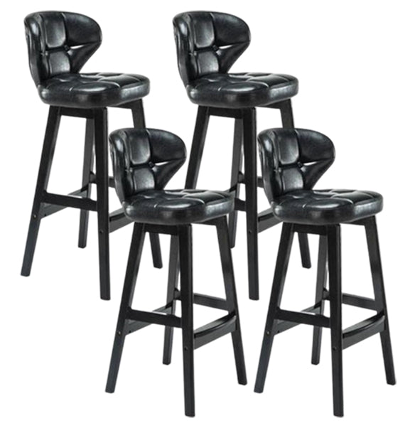 Modern Armless Backrest Counter Stool Wood Study Bar Stool with Leather Cushion and Pedal