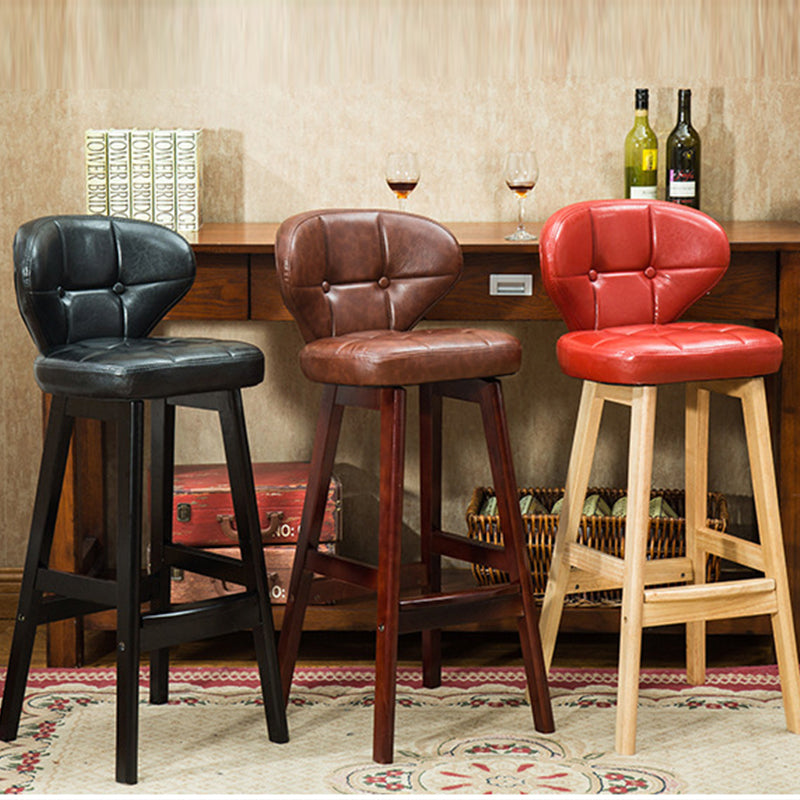 Modern Armless Backrest Counter Stool Wood Study Bar Stool with Leather Cushion and Pedal