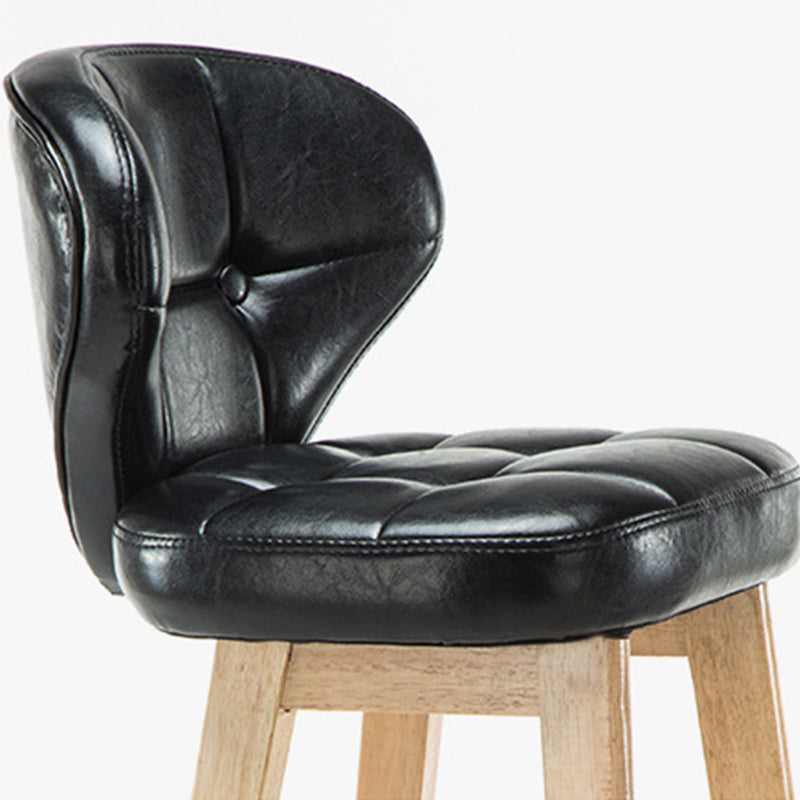 Modern Armless Backrest Counter Stool Wood Study Bar Stool with Leather Cushion and Pedal