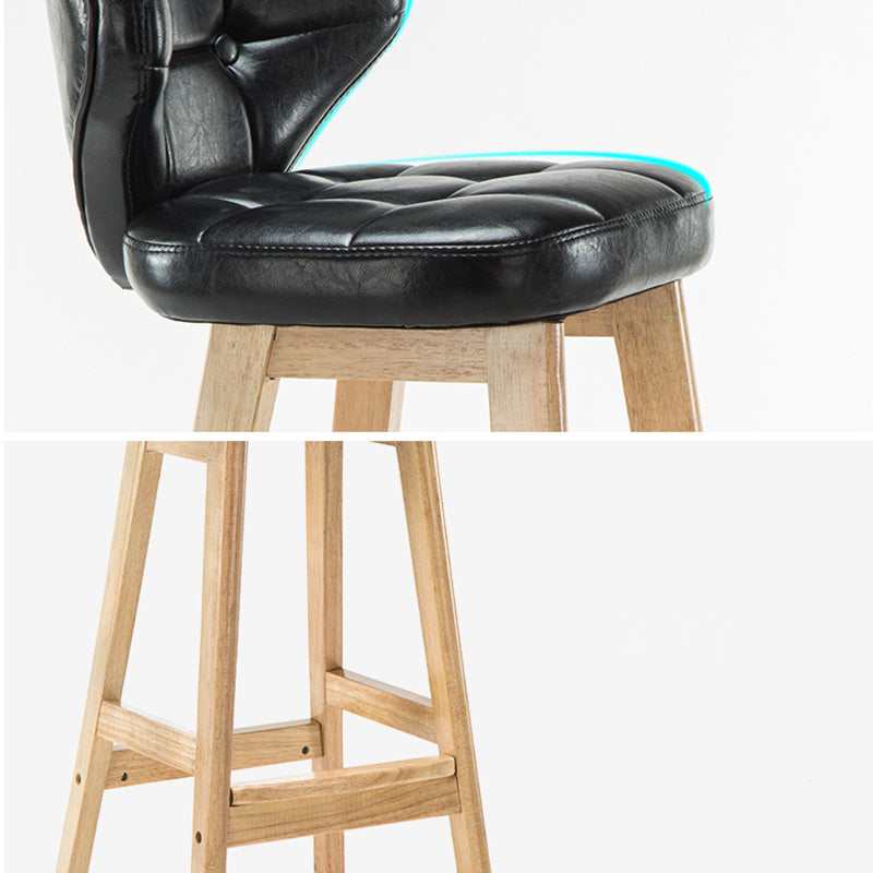 Modern Armless Backrest Counter Stool Wood Study Bar Stool with Leather Cushion and Pedal