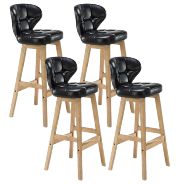 Modern Armless Backrest Counter Stool Wood Study Bar Stool with Leather Cushion and Pedal