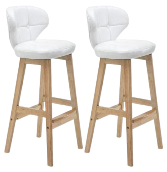 Modern Armless Backrest Counter Stool Wood Study Bar Stool with Leather Cushion and Pedal