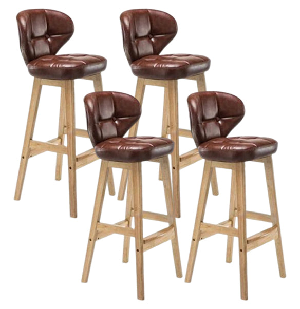 Modern Armless Backrest Counter Stool Wood Study Bar Stool with Leather Cushion and Pedal