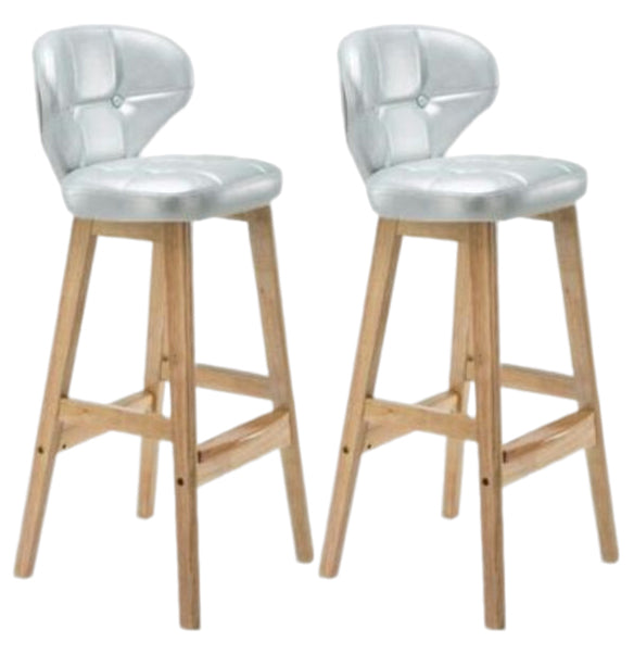 Modern Armless Backrest Counter Stool Wood Study Bar Stool with Leather Cushion and Pedal