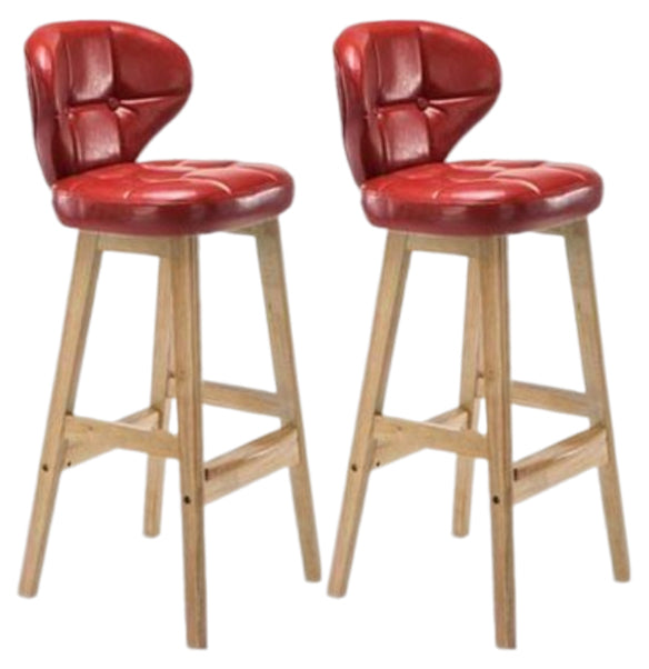 Modern Armless Backrest Counter Stool Wood Study Bar Stool with Leather Cushion and Pedal