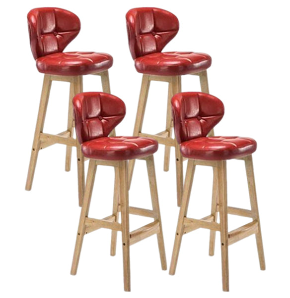 Modern Armless Backrest Counter Stool Wood Study Bar Stool with Leather Cushion and Pedal