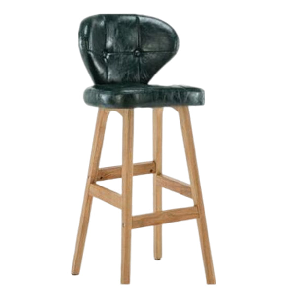 Modern Armless Backrest Counter Stool Wood Study Bar Stool with Leather Cushion and Pedal