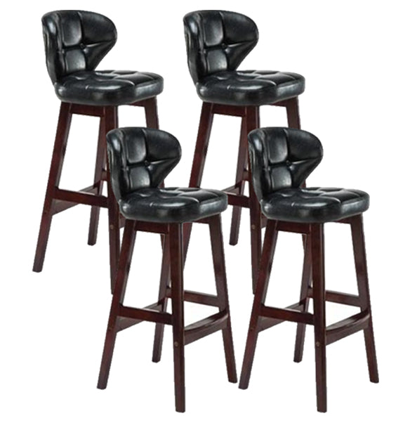 Modern Armless Backrest Counter Stool Wood Study Bar Stool with Leather Cushion and Pedal