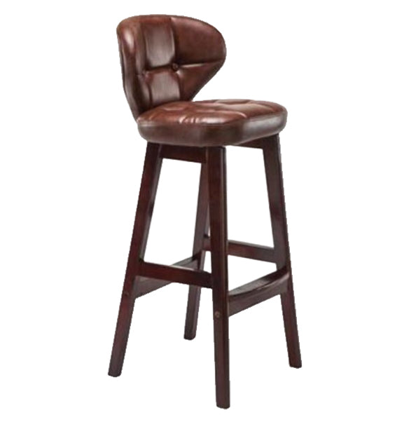 Modern Armless Backrest Counter Stool Wood Study Bar Stool with Leather Cushion and Pedal