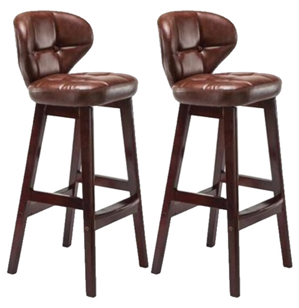 Modern Armless Backrest Counter Stool Wood Study Bar Stool with Leather Cushion and Pedal
