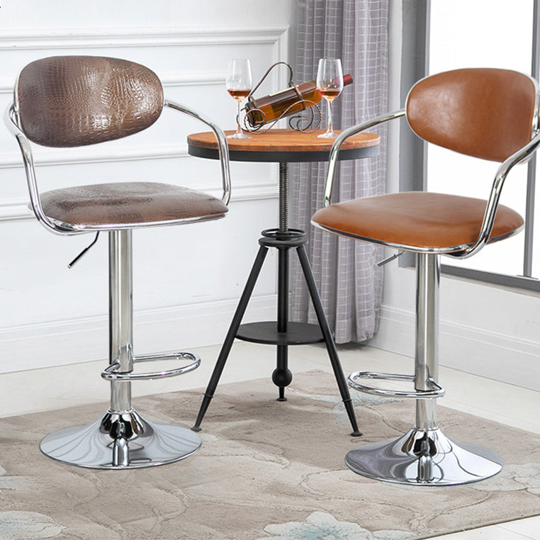 Modern Metal Low Back Bar Stool Armed Adjustable Swivel Bucket Counter Stool
