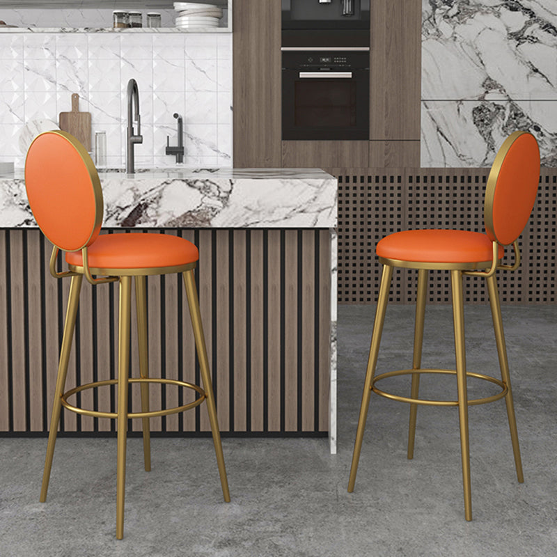 Glam Counter Bar Stool Backrest Leather Bar Stool with Footrest, Iron Base
