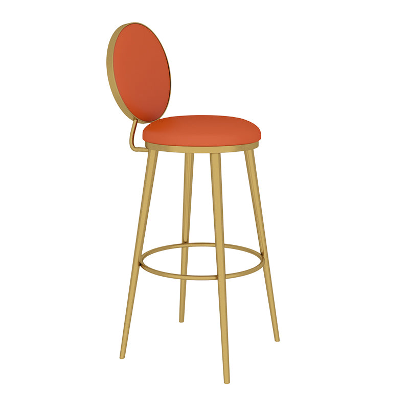 Glam Counter Bar Stool Backrest Leather Bar Stool with Footrest, Iron Base