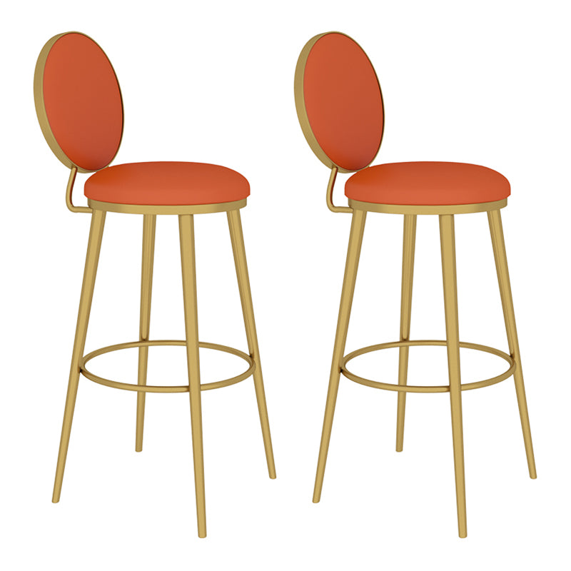 Glam Counter Bar Stool Backrest Leather Bar Stool with Footrest, Iron Base