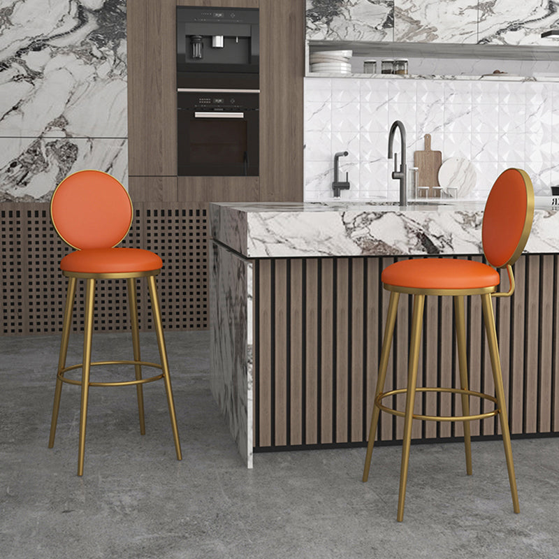 Glam Counter Bar Stool Backrest Leather Bar Stool with Footrest, Iron Base