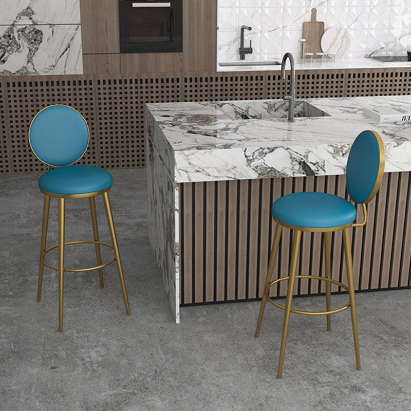 Glam Counter Bar Stool Backrest Leather Bar Stool with Footrest, Iron Base